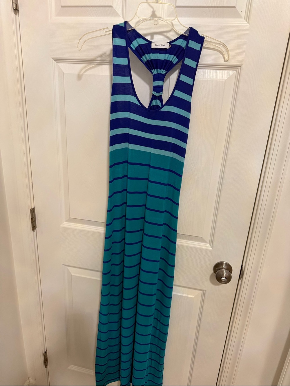 Calvin Klein Teal and Navy Striped Maxi Dress